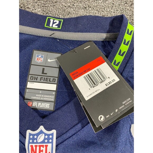 Nike Seattle Seahawks Jersey Mens Large Blue Russel Wilson Elite Football Shirt - Picture 10 of 12
